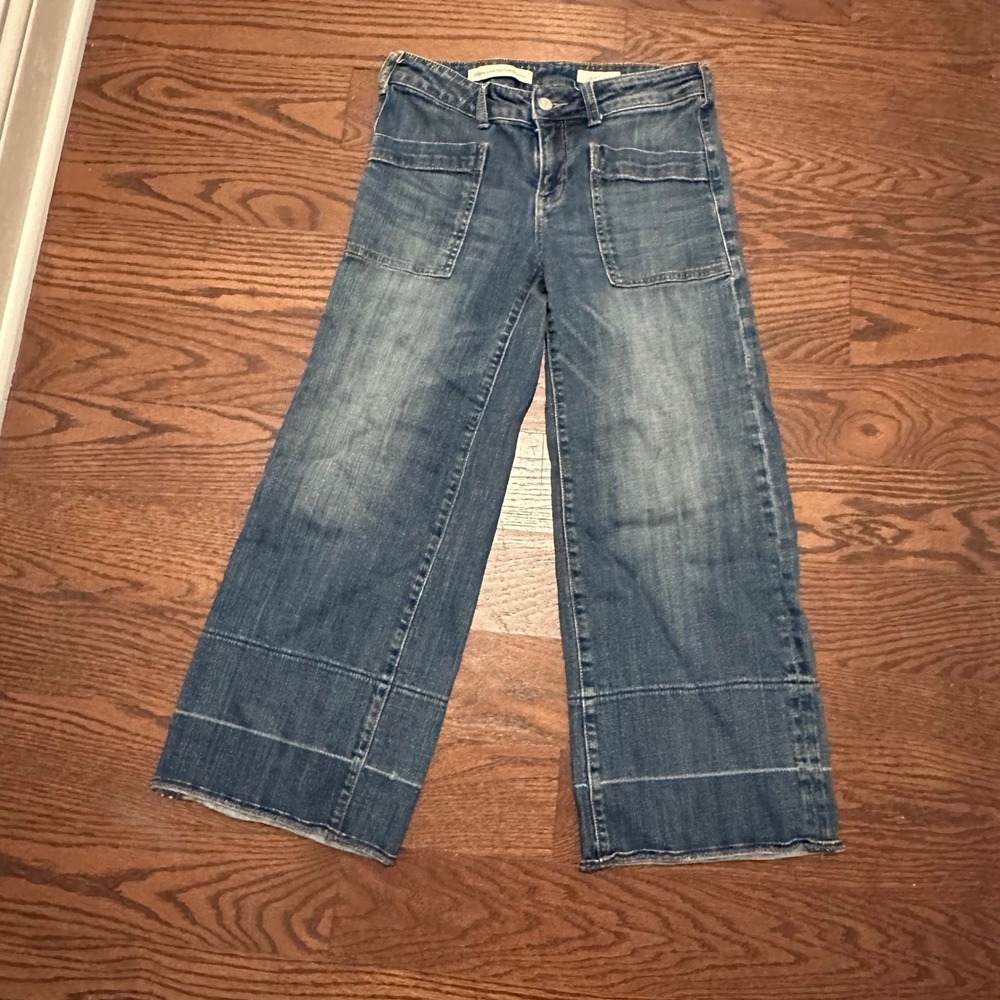 Pilcro and the Letterpress Womens Wide Leg Crop Jeans Blue Patch Pocket Size 27